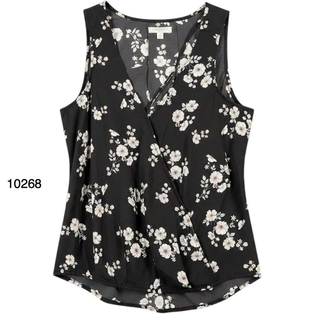 Grayson Threads Blouse Top Women's XS Black White Floral Pleated V Neck Pullover